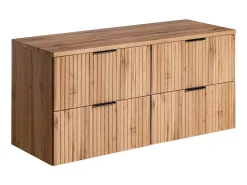 Hangend, Geribbeld Wastafelmeubel Met Opzetwastafel - Lichte Houtlook - L120 Cm - Zevara-Vente-unique