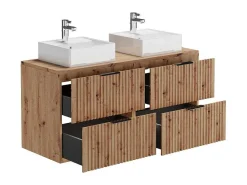 Hangend, Geribbeld Wastafelmeubel Met Opzetwastafel - Lichte Houtlook - L120 Cm - Zevara-Vente-unique