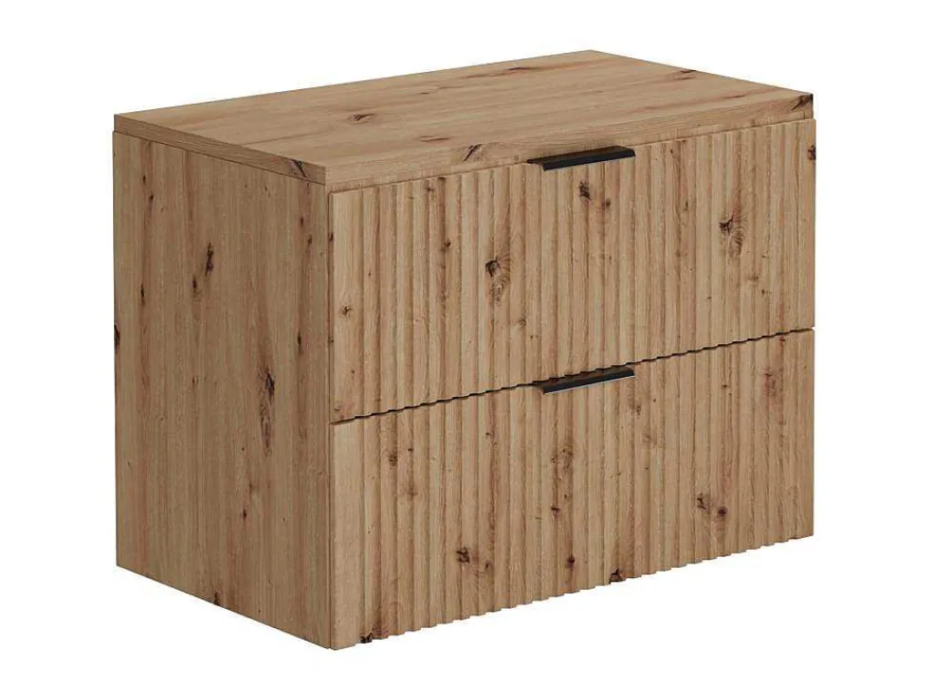 Hangend, Geribbeld Wastafelmeubel Met Opzetwastafel - Lichte Houtlook - L80 Cm - Zevara-Vente-unique Hot