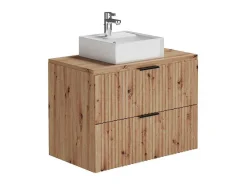 Hangend, Geribbeld Wastafelmeubel Met Opzetwastafel - Lichte Houtlook - L80 Cm - Zevara-Vente-unique Hot
