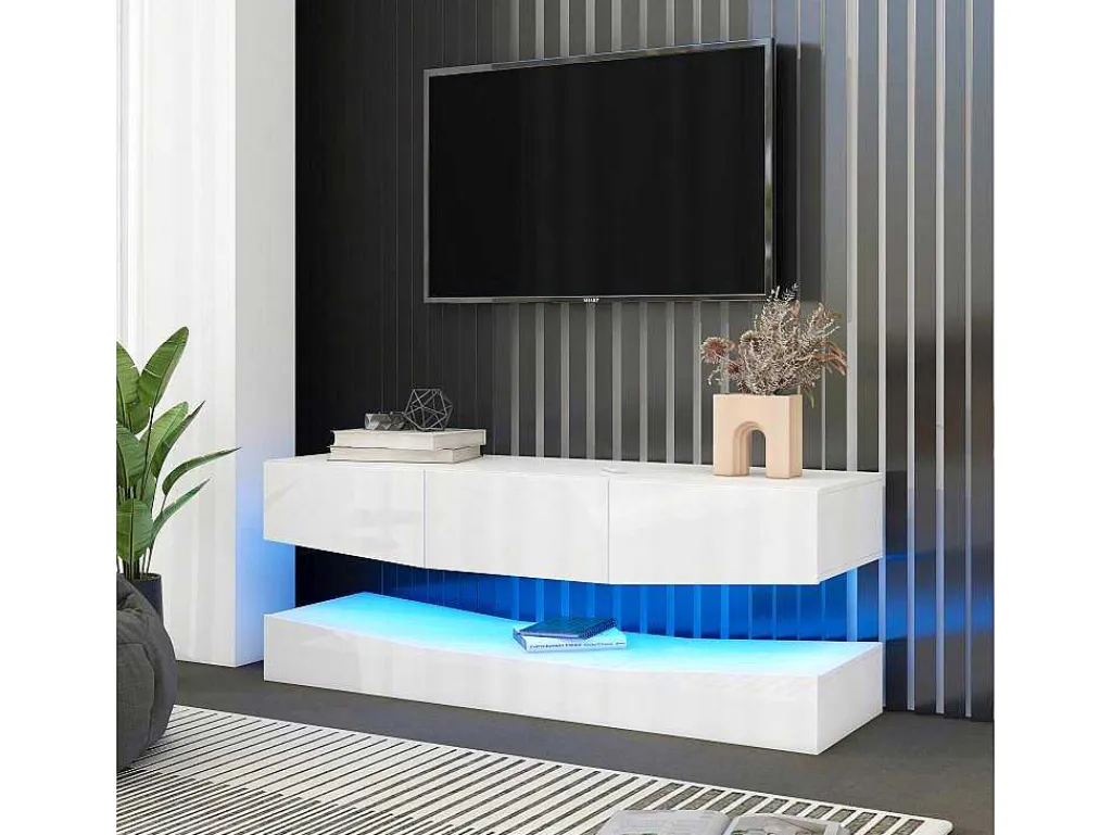 Hangend Tv-Meubel - Glanzend Gelakt - Led'S - Spaanplaat - Wit-Vente-unique Hot