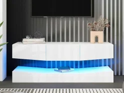 Hangend Tv-Meubel - Glanzend Gelakt - Led'S - Spaanplaat - Wit-Vente-unique Hot