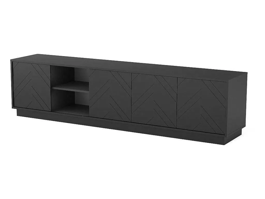 Hangend Tv-Meubel Met 4 Deuren En 2 Nissen Van Mdf - Zwart - Redonia-Vente-unique Discount