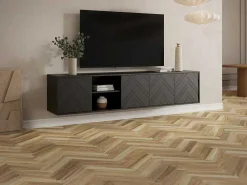 Hangend Tv-Meubel Met 4 Deuren En 2 Nissen Van Mdf - Zwart - Redonia-Vente-unique Discount