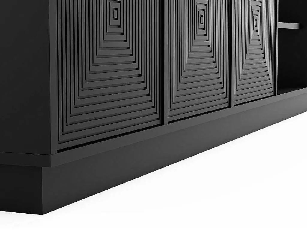 Hangend Tv-Meubel Met 4 Deuren En 2 Nissen Van Mdf - Zwart - Mezulia-Vente-unique Discount