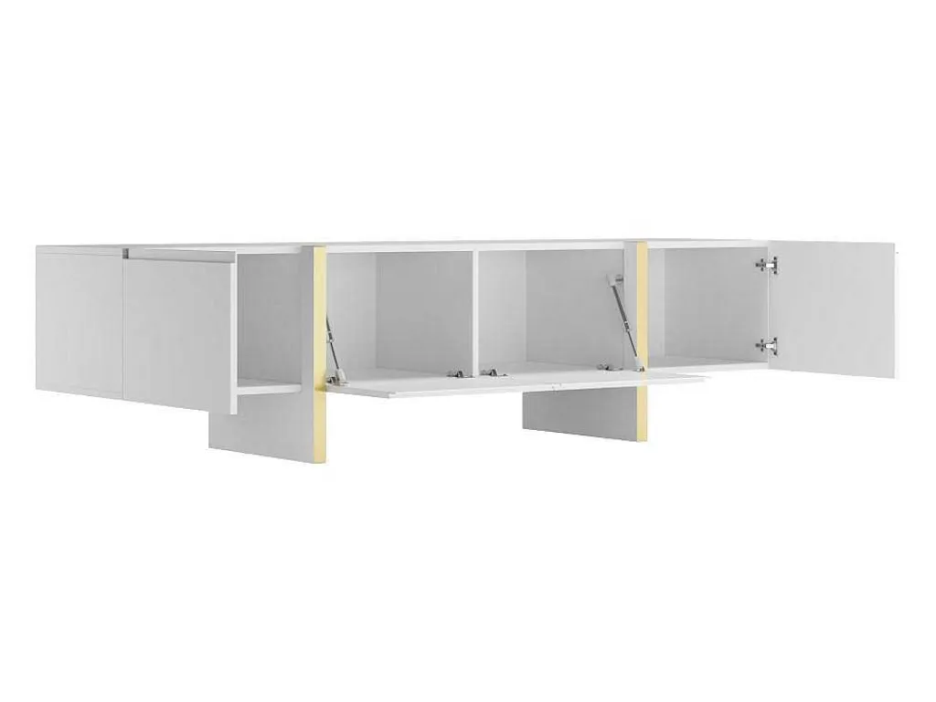Hangend Tv-Meubel Met 4 Deuren Van Mdf - Wit En Goud - Luvonia-Vente-unique Sale