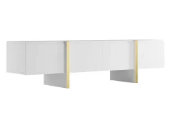 Hangend Tv-Meubel Met 4 Deuren Van Mdf - Wit En Goud - Luvonia-Vente-unique Sale