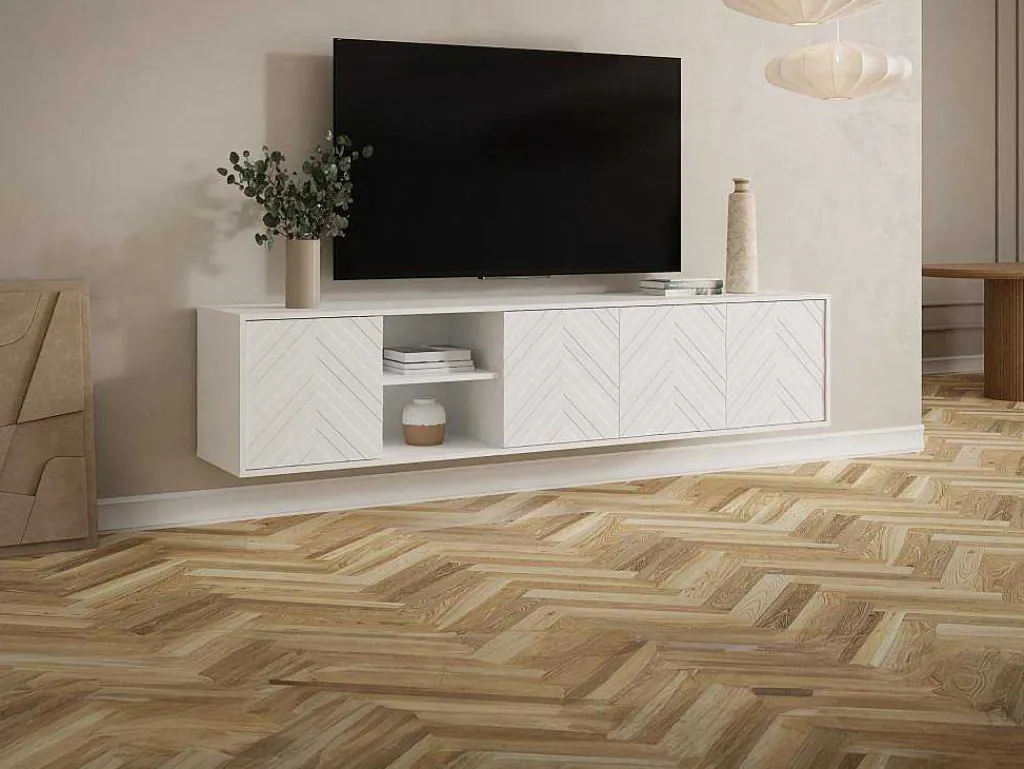 Hangend Tv-Meubel Met 4 Deuren En 2 Nissen Van Mdf - Wit - Redonia-Vente-unique Hot