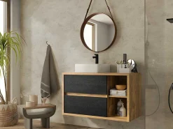 Hangend Wastafelmeubel - Naturel En Antraciet - 100 Cm - Tikitiki-Vente-unique Online