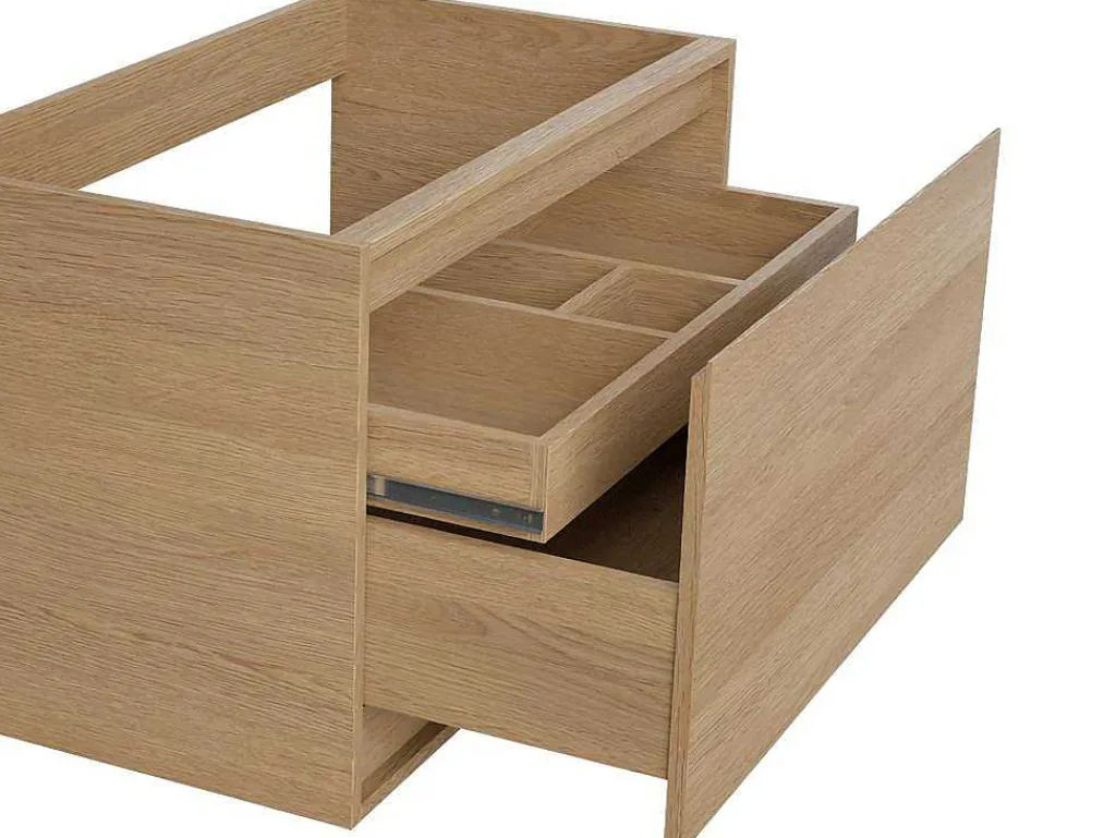 Hangend Wastafelmeubel Met Opzetwastafel In Steen Eikenfineer 80 Cm Mesliva-Vente-unique Hot