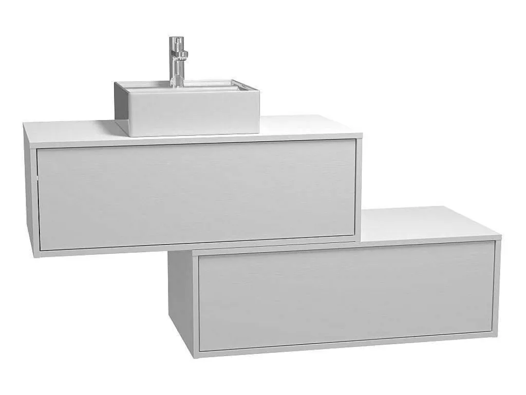 Hangende Badkamerkast In Wit Met Enkele Wastafel En Twee Lades - 94 Cm - Teana Ii-Vente-unique Sale