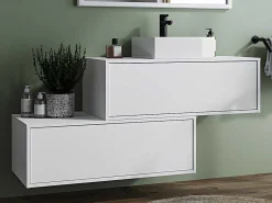 Hangende Badkamerkast In Wit Met Enkele Wastafel En Twee Lades - 94 Cm - Teana Ii-Vente-unique Sale