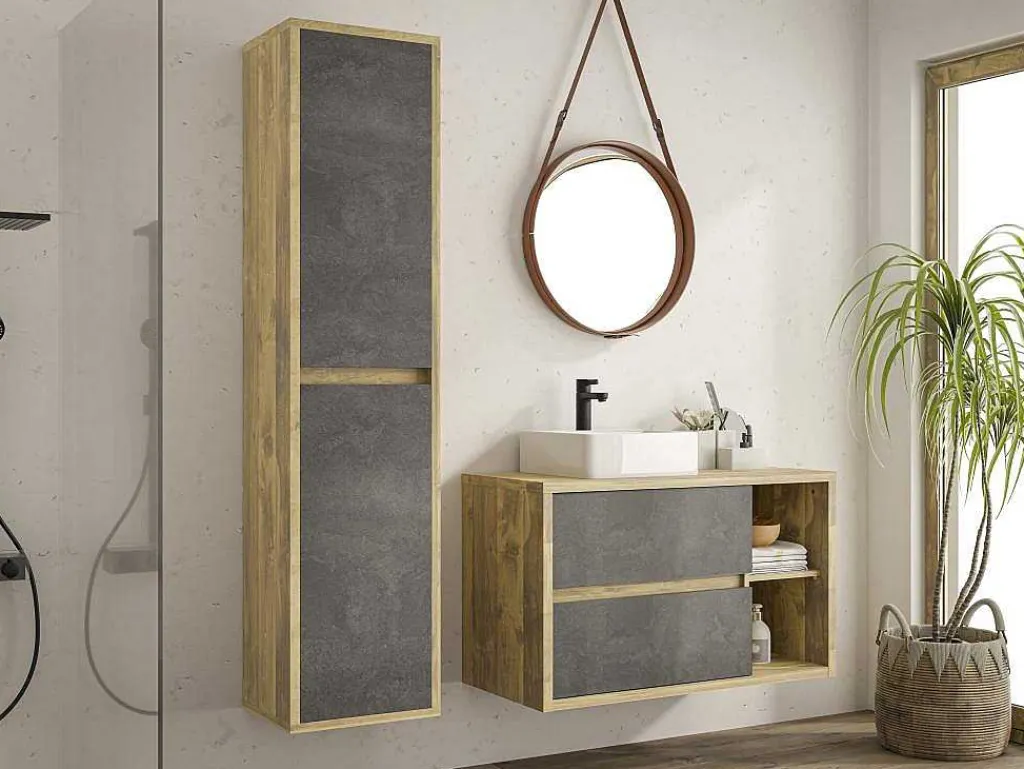 Hangende Badkamerkolom - Licht Naturel En Antraciet - H170 Cm - Tikitki-Vente-unique Sale