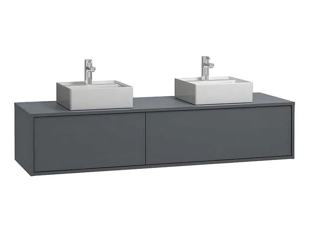 Hangende Badkamermeubel In Antracietgrijze Kleur Met Dubbele Wastafel - L150 Cm - Isaure Ii-Vente-unique