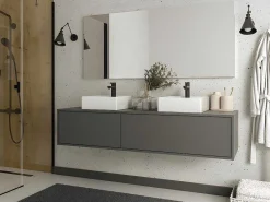 Hangende Badkamermeubel In Antracietgrijze Kleur Met Dubbele Wastafel - L150 Cm - Isaure Ii-Vente-unique