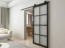 Hangende Schuifdeur H205 X L83 Cm Van Aluminium En Transparant Gehard Glas Wilden-Vente-unique Sale