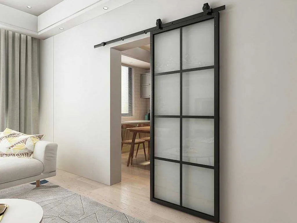 Hangende Schuifdeur H205 X L83 Cm Van Aluminium En Transparant Gehard Glas Wilden-Vente-unique Sale