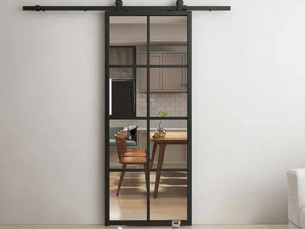 Hangende Schuifdeur H205 X L83 Cm Van Aluminium En Transparant Gehard Glas Wilden-Vente-unique Sale