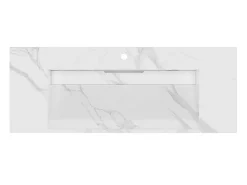 Hangende Solid Surface Wastafel In Wit Marmer Effect Takotna - L.120.2 X B.45.2 X H.8 Cm-Shower & Design Hot