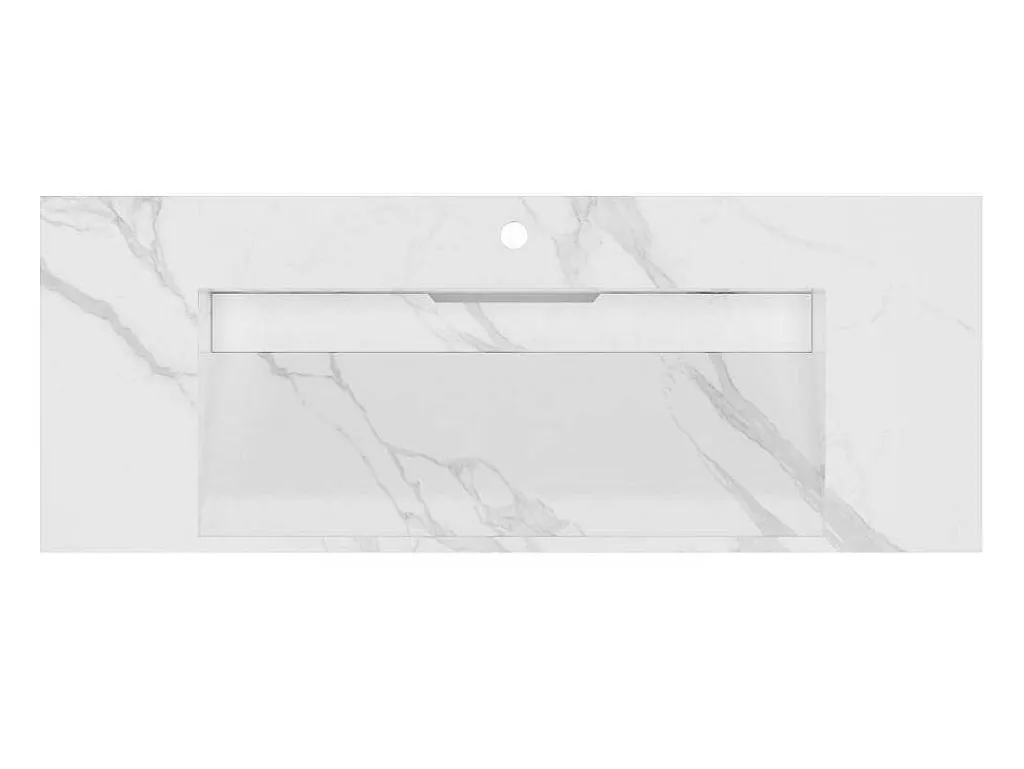 Hangende Solid Surface Wastafel In Wit Marmer Effect Takotna - L.120.2 X B.45.2 X H.8 Cm-Shower & Design Hot