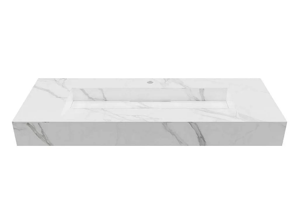 Hangende Solid Surface Wastafel In Wit Marmer Effect Takotna - L.120.2 X B.45.2 X H.8 Cm-Shower & Design Hot