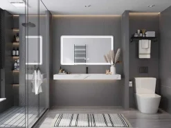 Hangende Solid Surface Wastafel In Wit Marmer Effect Takotna - L.120.2 X B.45.2 X H.8 Cm-Shower & Design Hot
