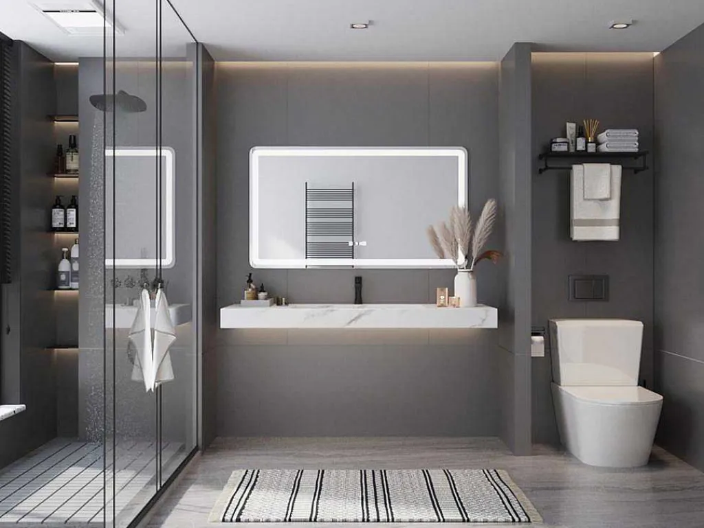 Hangende Solid Surface Wastafel In Wit Marmer Effect Takotna - L.120.2 X B.45.2 X H.8 Cm-Shower & Design Hot