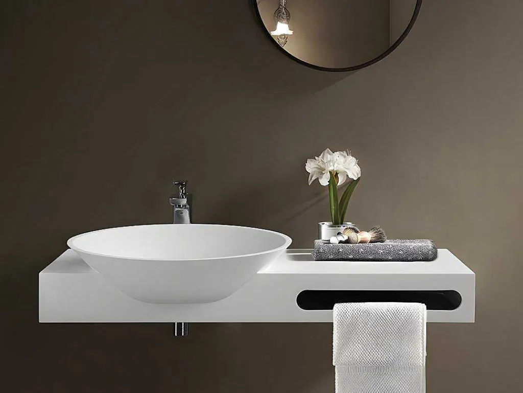 Hangende Vaste Wastafel Met Handdoekhouder - Wit - L100 X B54 X H20 Cm - Yumiko-Shower & Design
