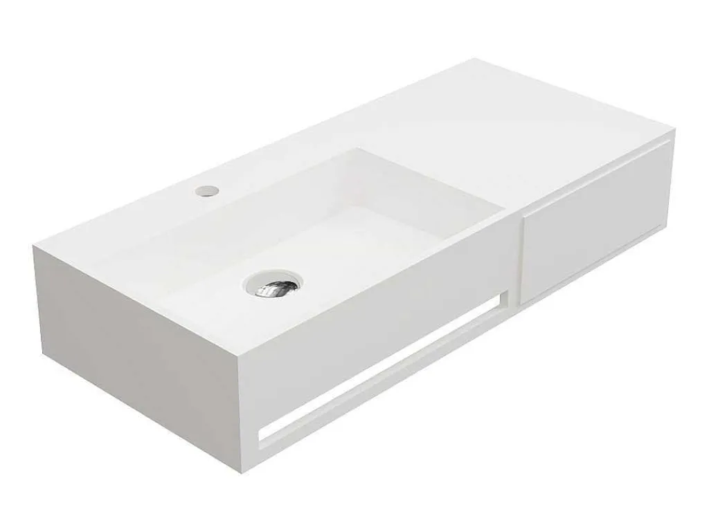 Hangende Wastafel Met Handdoekhouder - Wit - L90 X B40 X H17 Cm - Gandaki-Shower & Design Hot