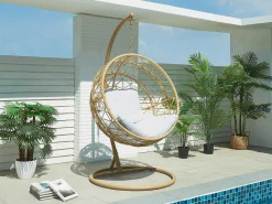 Hangfauteuil Van Gevlochten Hars - Licht Naturel Met Wit Kussen - Anivia Van-MYLIA Outlet