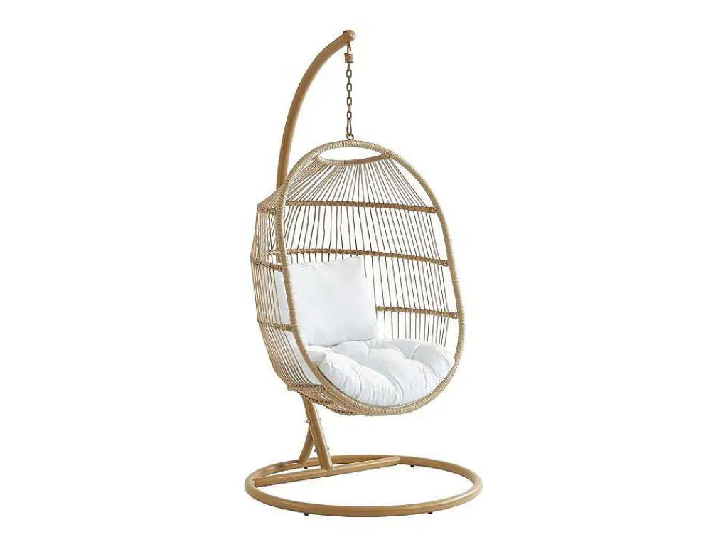 Hangfauteuil Van Gevlochten Hars En Touw - Licht Naturel Met Wit Kussen - Lucera Van-MYLIA Hot