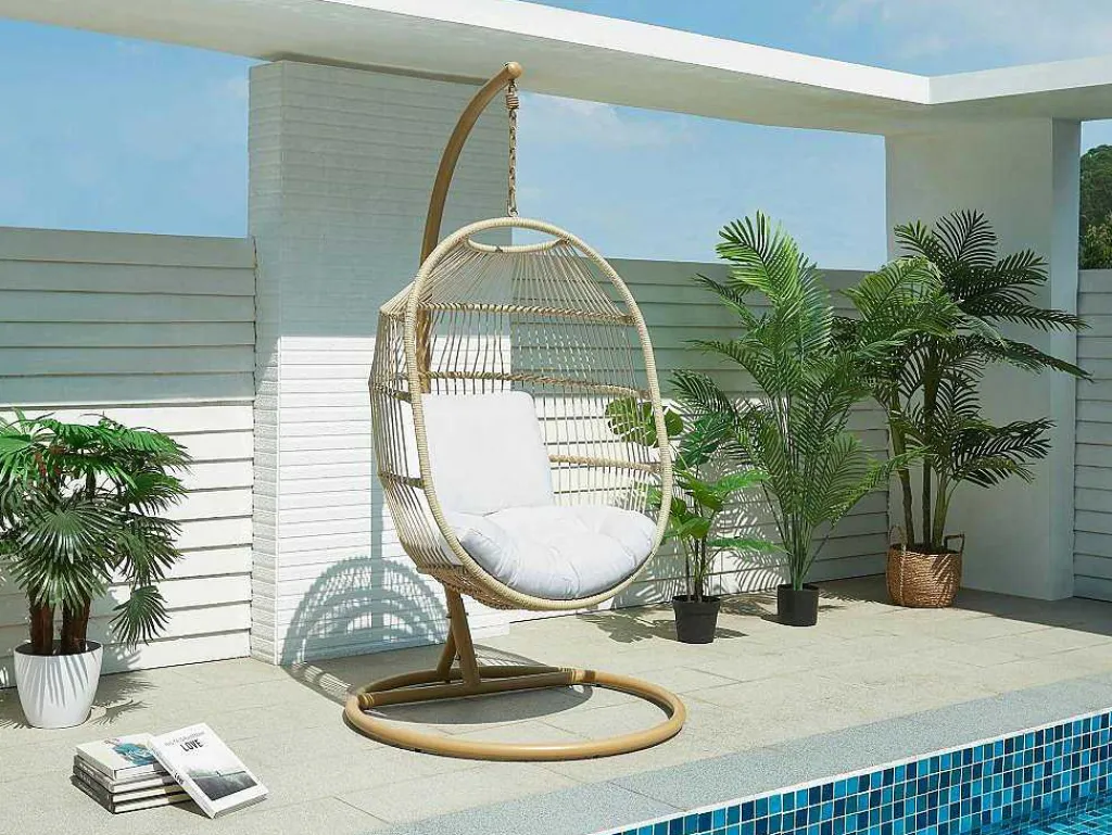 Hangfauteuil Van Gevlochten Hars En Touw - Licht Naturel Met Wit Kussen - Lucera Van-MYLIA Hot