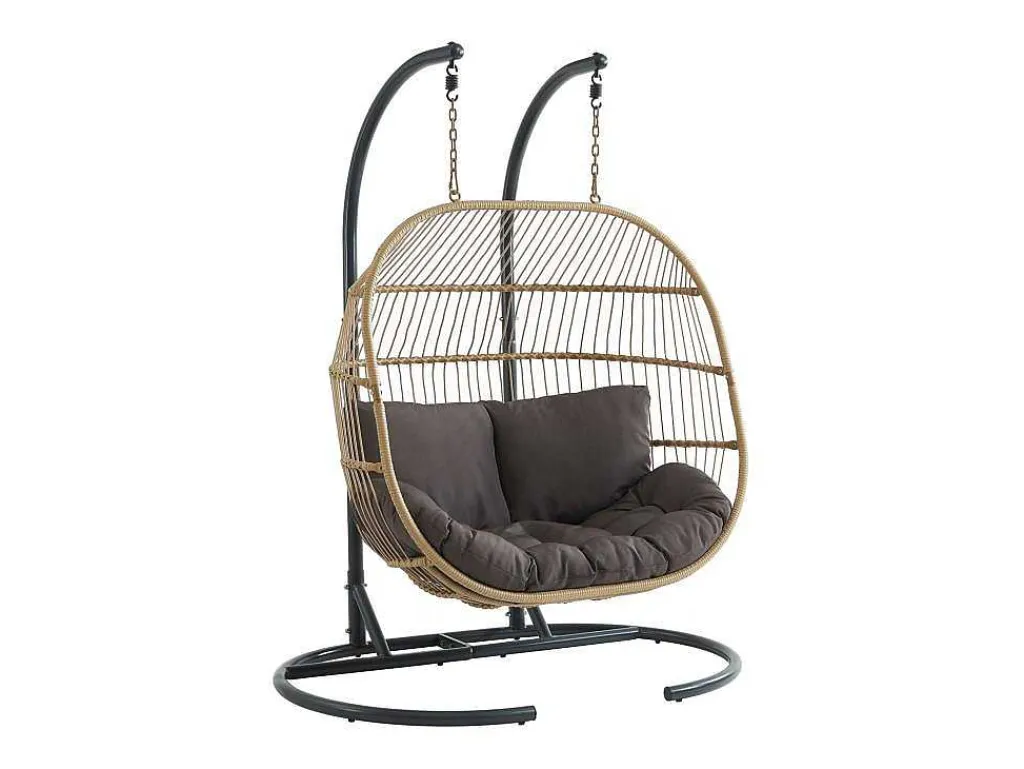 Hangfauteuil Voor 2 Personen Van Gevlochten Hars - Licht Naturel Met Antracietgrijs Kussen - Lissandra Van-MYLIA Best