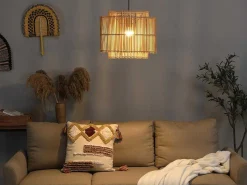 Hanglamp Etnische Stijl Van Bamboe En Zwart Metaal - D 40 X H 120 Cm - Parana-OZAIA