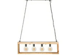 Hanglamp In Industriele Stijl Olius - Hout En Metaal - 4 Lampen - H31 X L100 Cm - Naturel En Zwart-OZAIA Online
