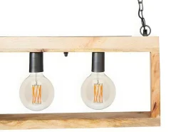 Hanglamp In Industriele Stijl Olius - Hout En Metaal - 4 Lampen - H31 X L100 Cm - Naturel En Zwart-OZAIA Online