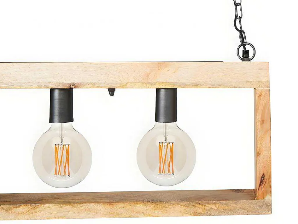 Hanglamp In Industriele Stijl Olius - Hout En Metaal - 4 Lampen - H31 X L100 Cm - Naturel En Zwart-OZAIA Online