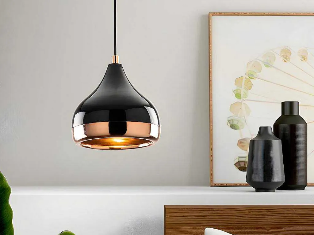 Hanglamp Met Verstelbare Hoogte Yildo - D17 X H25/112 Cm - Zwart En Koperkleurig-OZAIA Hot