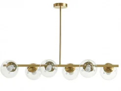 Hanglamp Van Geborsteld Messing En 6 Glazen Bollen - B128 Cm - Yukon-OZAIA New