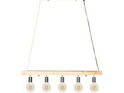 Hanglamp Van Hout Julbo Met 5 Lampen In Industriele Stijl - Hout En Metaal - H17,5 X L100 Cm - Naturel En Zwart-Vente-unique Discount