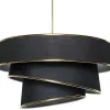 Hanglamp Van Stof En Metaal - D. 40 X H. 30 - 70 Cm - Zwart En Goudkleurig - Tairon-OZAIA Outlet