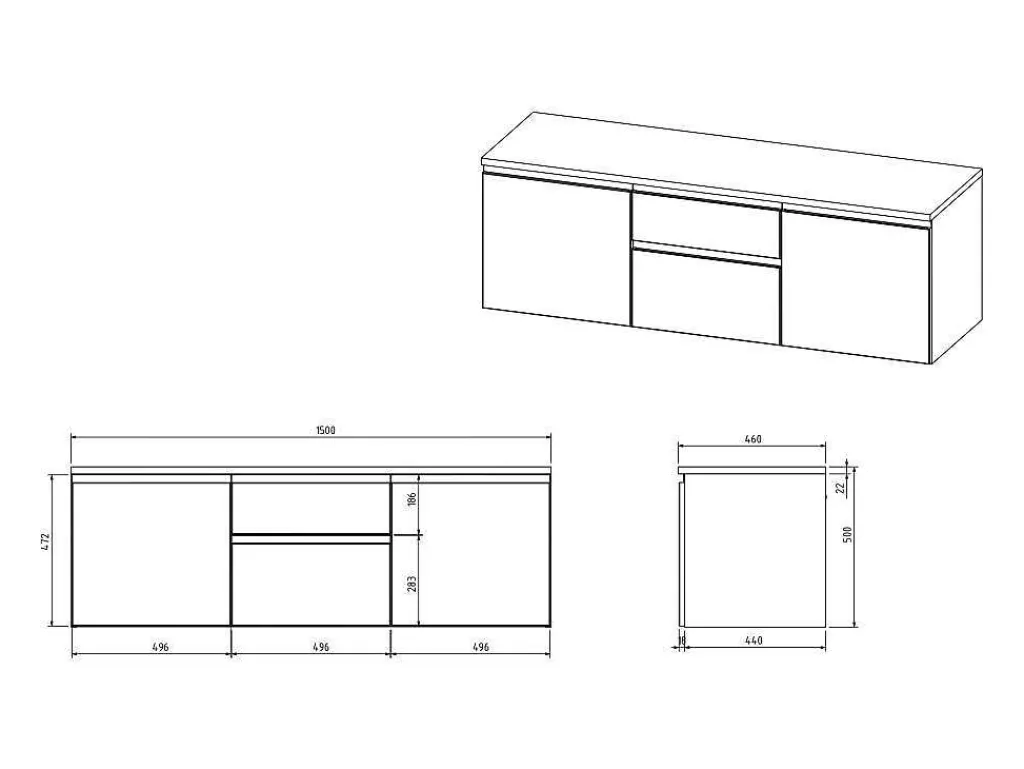 Hangmeubel Onder Wastafel - Wit - 150 Cm - Jimena Ii-Vente-unique