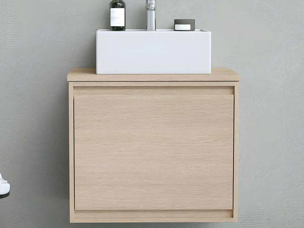 Hangmeubel Voor Badkamer Met Wastafel Om Erop Te Plaatsen - Eikenfineer - 60 Cm - Mesliva-Vente-unique Clearance