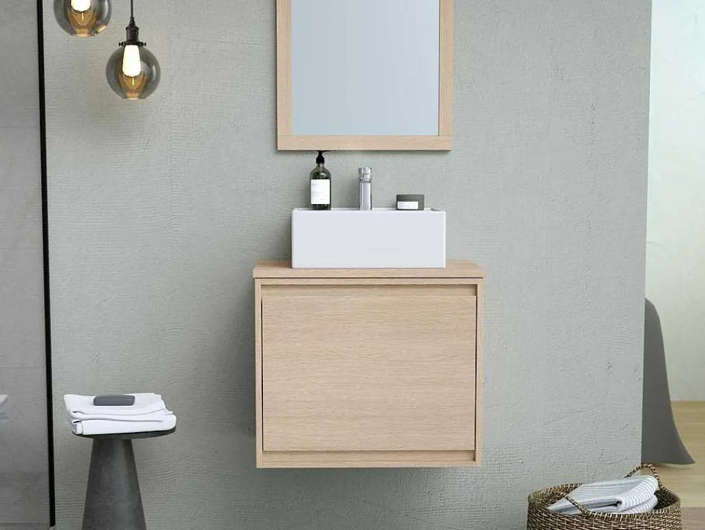 Hangmeubel Voor Badkamer Met Wastafel Om Erop Te Plaatsen - Eikenfineer - 60 Cm - Mesliva-Vente-unique Clearance