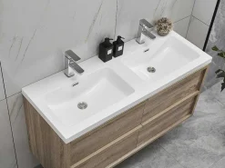 Hangmeubel Voor Badkamer Met Inbouwwastafel - Licht Naturel - 120 Cm - Quadra-Vente-unique Discount