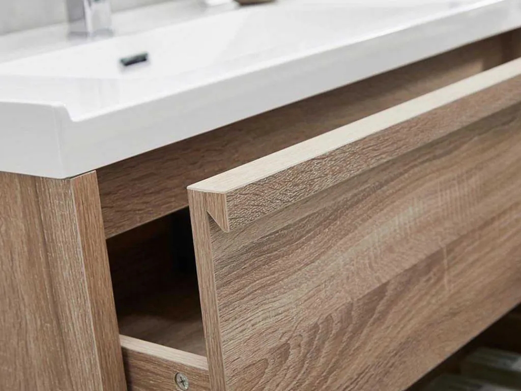 Hangmeubel Voor Badkamer Met Inbouwwastafel - Licht Naturel - 120 Cm - Quadra-Vente-unique Discount