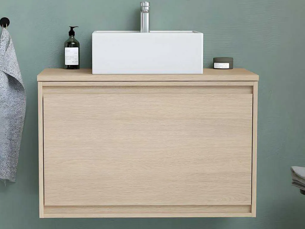 Hangmeubel Voor Badkamer Met Wastafel Om Erop Te Plaatsen - Eikenfineer - 80 Cm - Mesliva-Vente-unique Hot