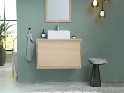 Hangmeubel Voor Badkamer Met Wastafel Om Erop Te Plaatsen - Eikenfineer - 80 Cm - Mesliva-Vente-unique Hot