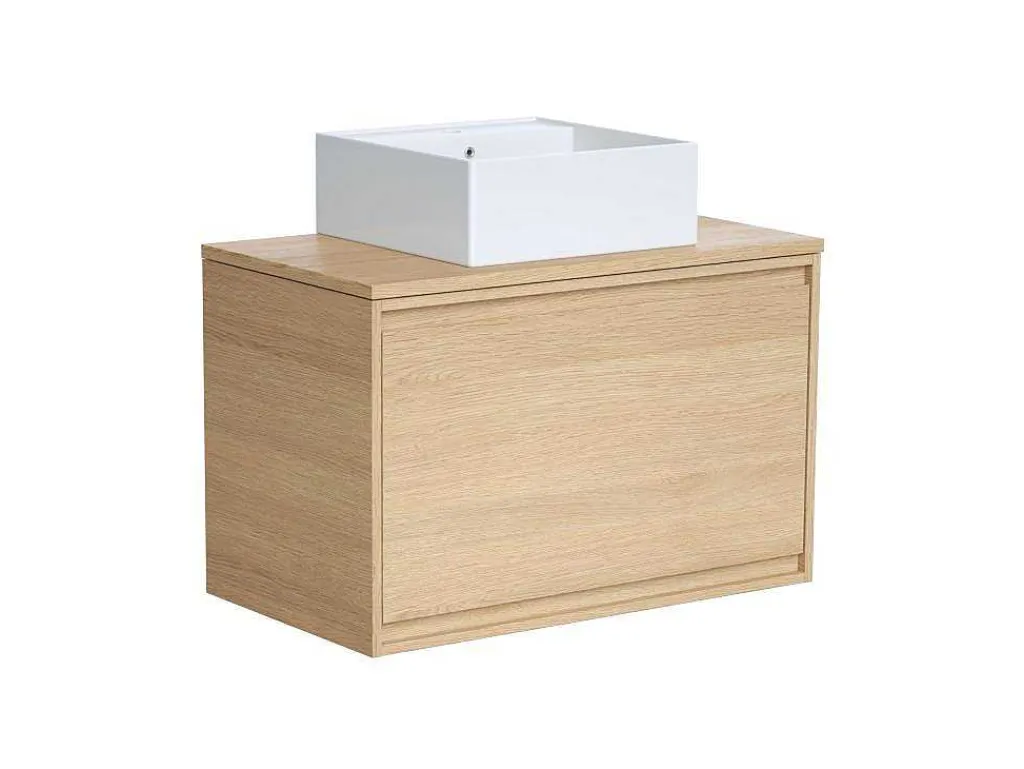 Hangmeubel Voor Badkamer Met Wastafel Om Erop Te Plaatsen - Eikenfineer - 80 Cm - Mesliva-Vente-unique Hot