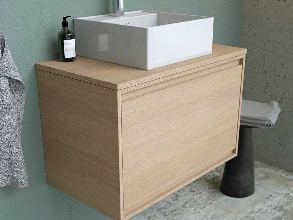 Hangmeubel Voor Badkamer Met Wastafel Om Erop Te Plaatsen - Eikenfineer - 80 Cm - Mesliva-Vente-unique Hot